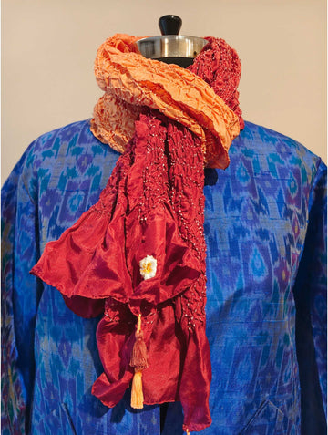 Maroon Peach Rai Bandani Stole