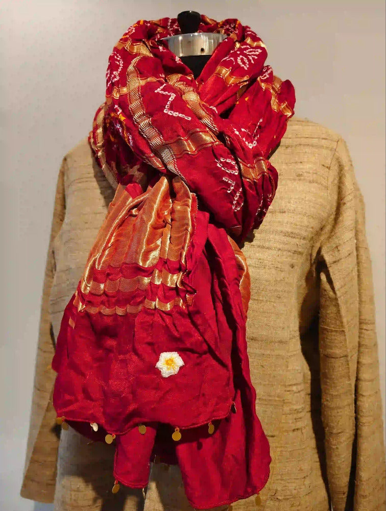 Red Gharchola Bandhani Dupatta