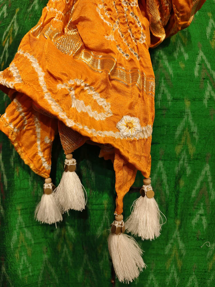 Mustard Yellow Gharchola Bandani Stole