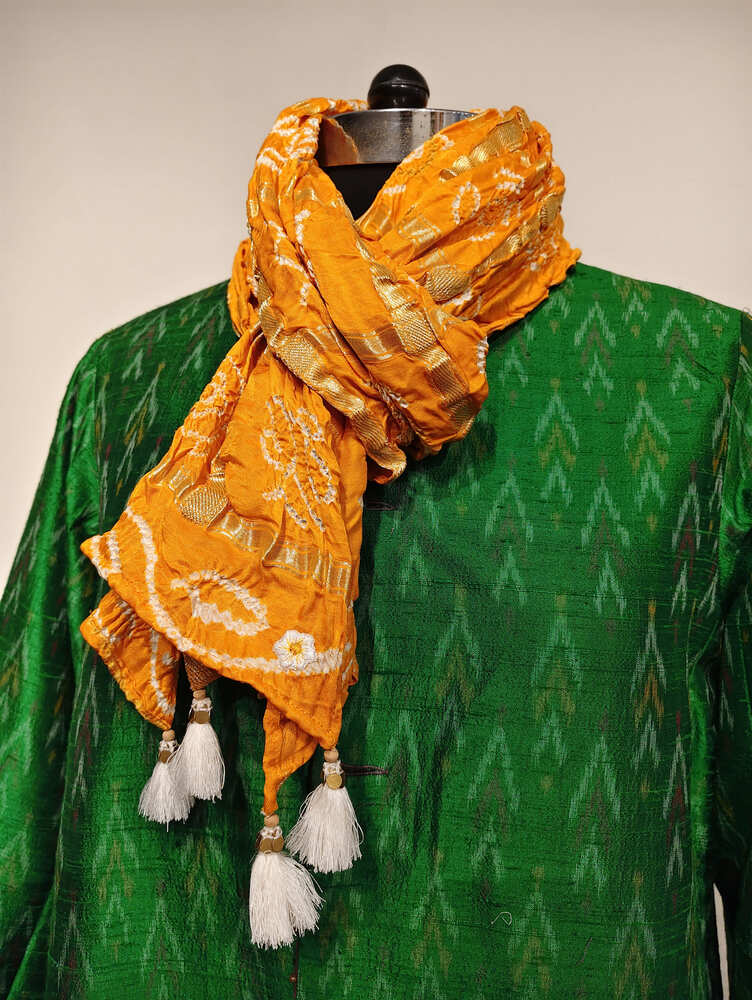 Mustard Yellow Gharchola Bandani Stole