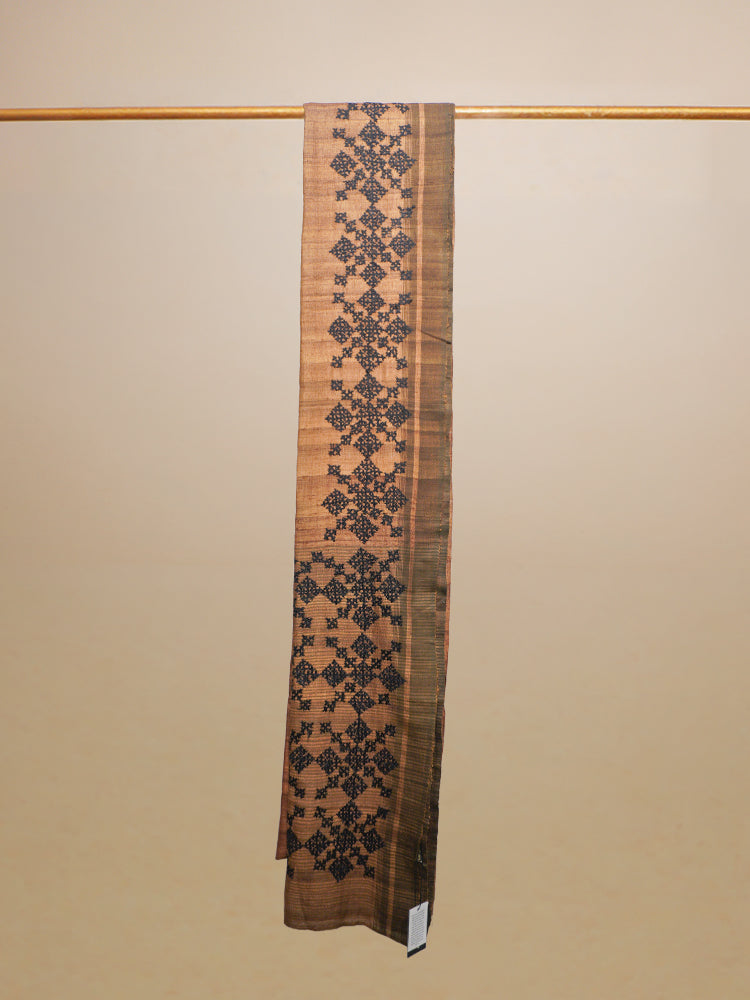 Brown Gheecha Tussar Whith Phulkari Embroidery
