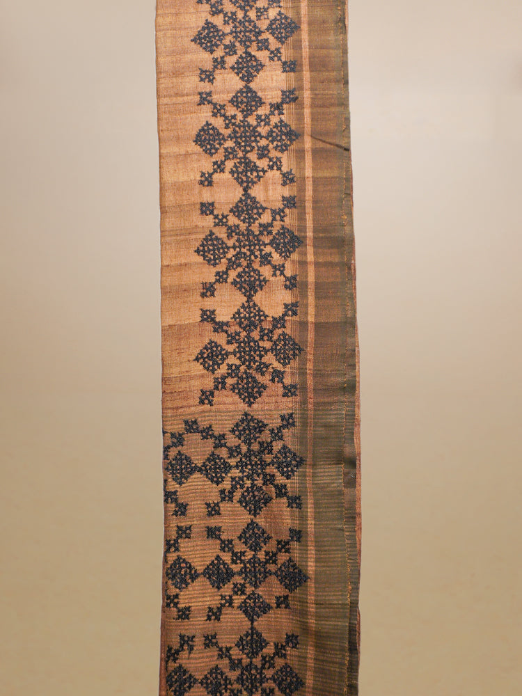 Brown Gheecha Tussar Whith Phulkari Embroidery