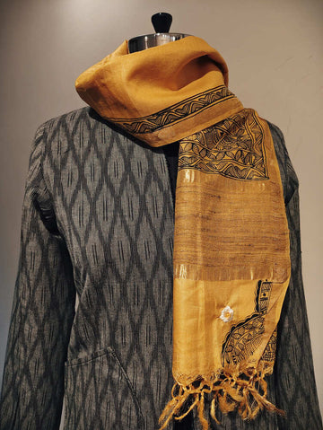Mustard Yellow Madhubani Stole