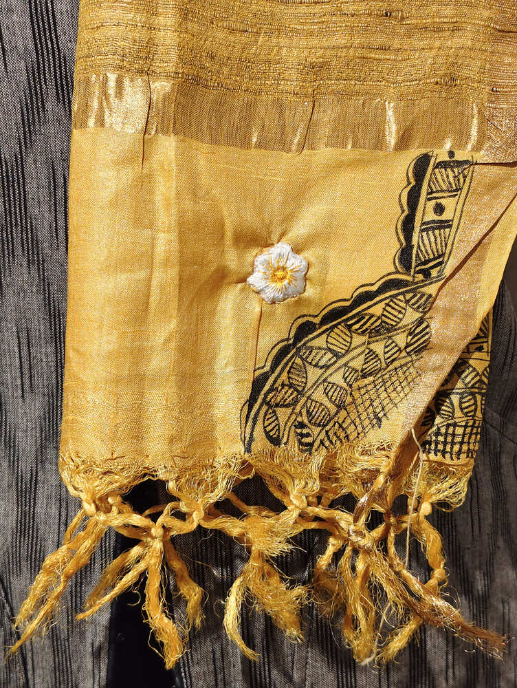 Mustard Yellow Madhubani Stole