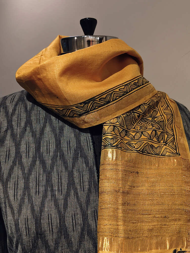 Mustard Yellow Madhubani Stole