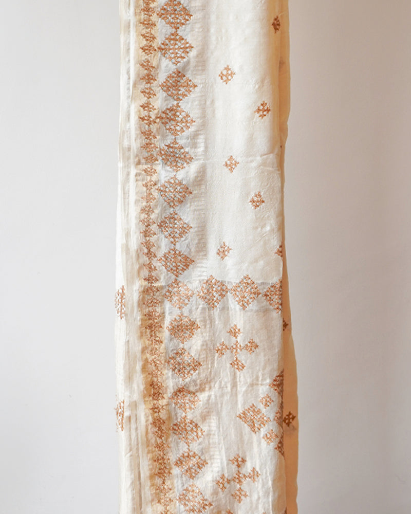 Cream Kosa Silk Saree