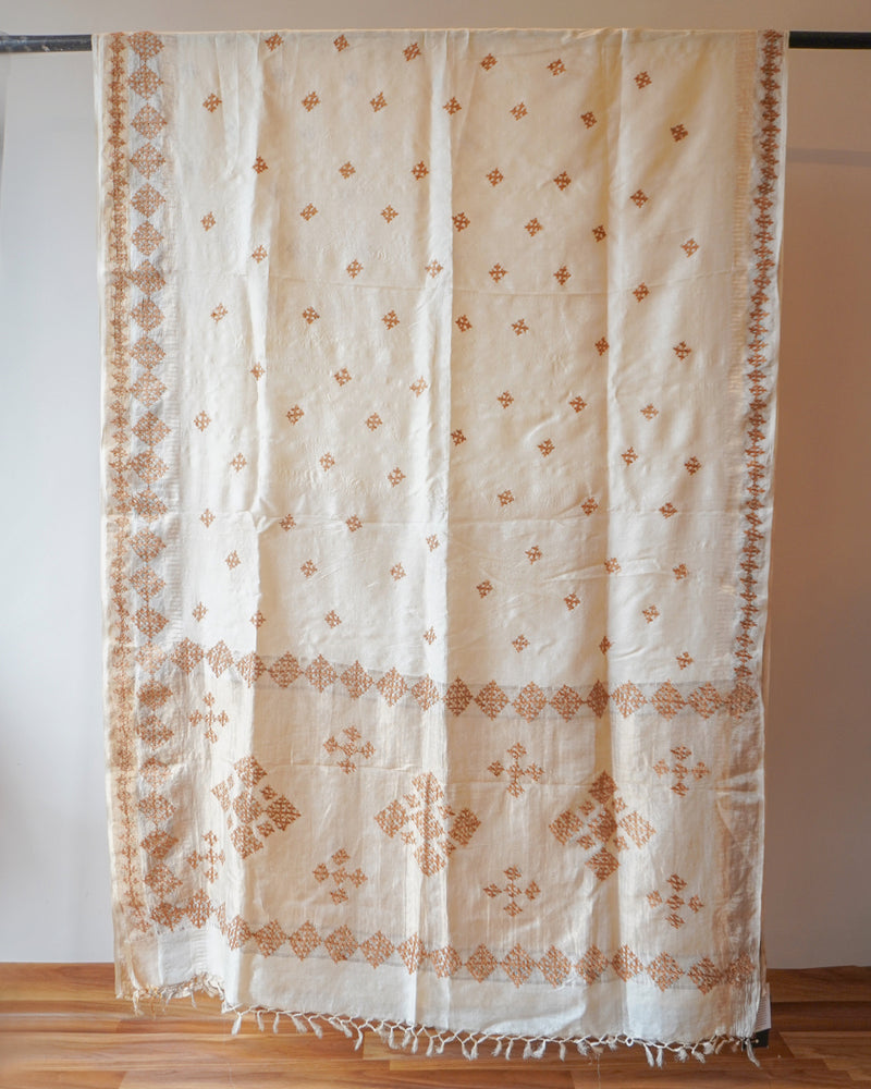Cream Kosa Silk Saree