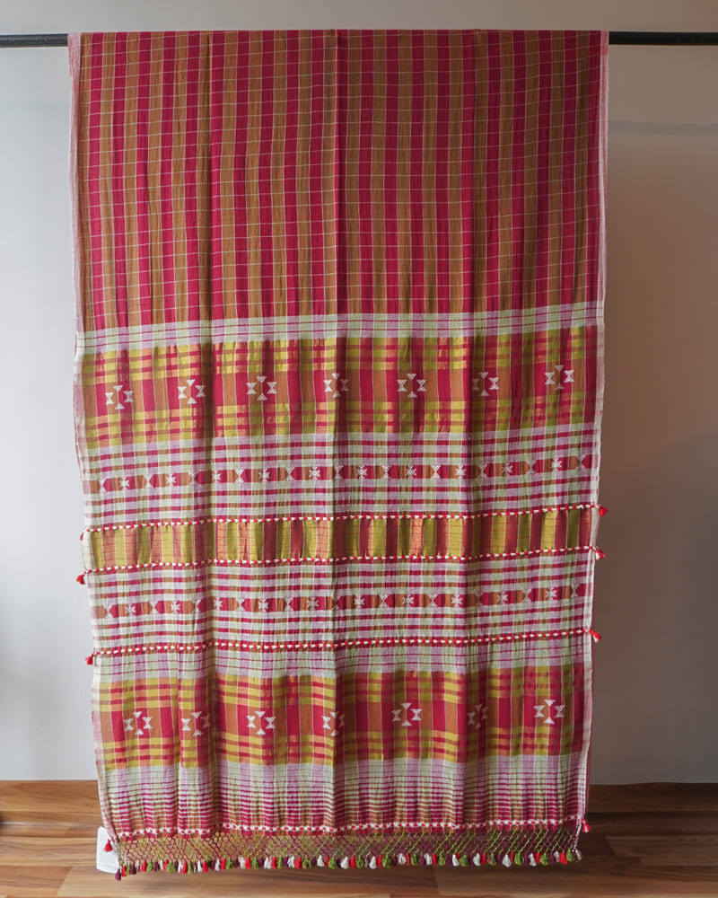 Orange Bhujodi Saree With Zaree Pallu