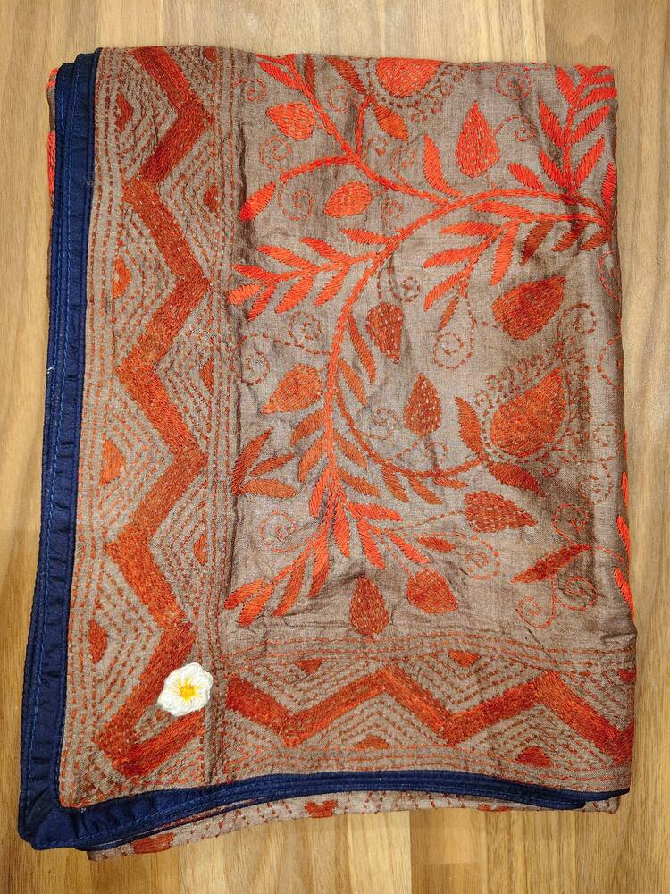 Brown Silk Kantha Dupatta