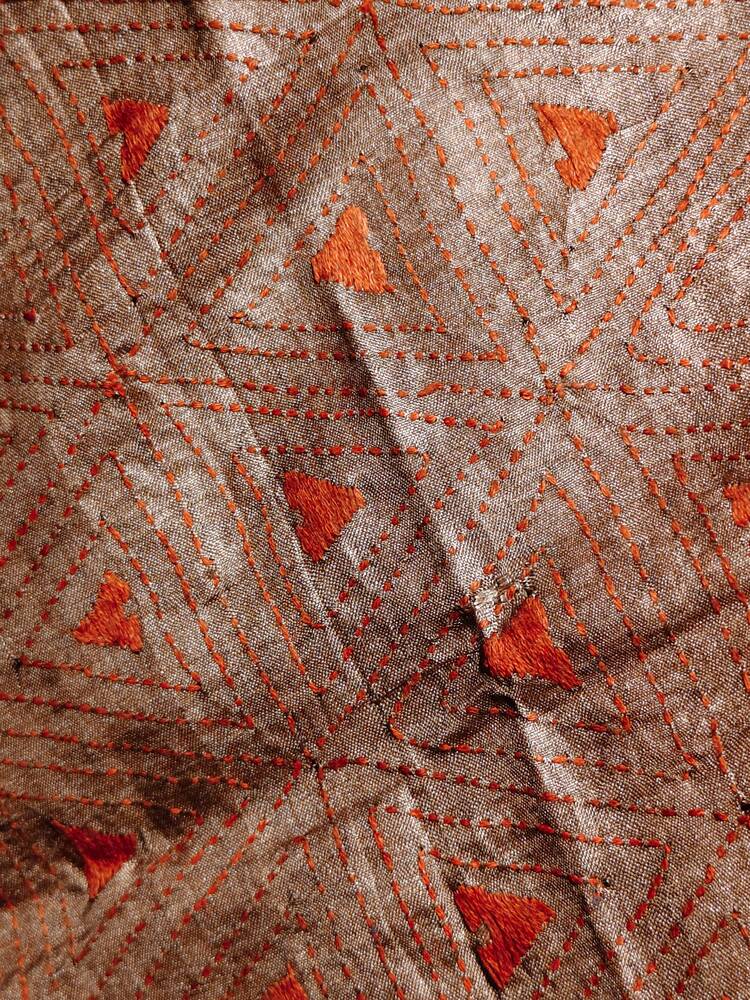 Brown Silk Kantha Dupatta