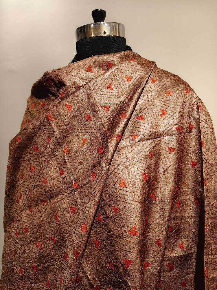 Brown Silk Kantha Dupatta