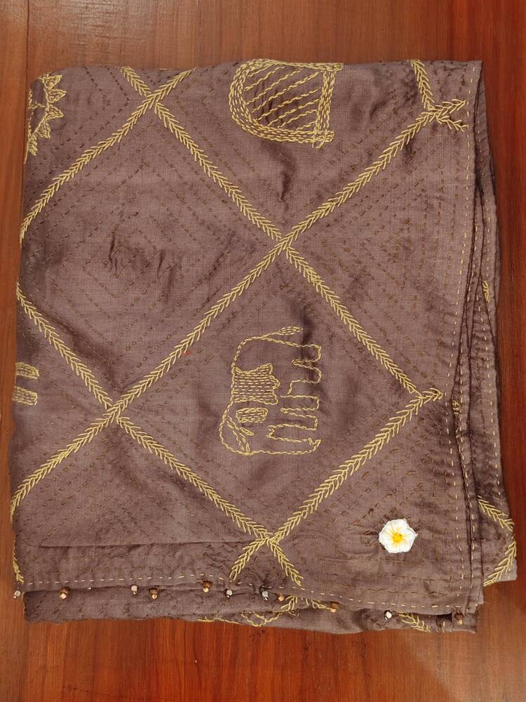 Brown Kantha Embroidered Dupatta