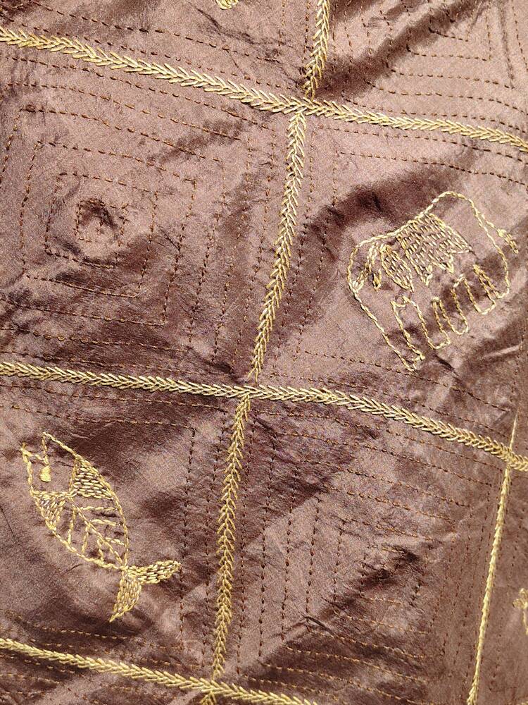 Brown Kantha Embroidered Dupatta