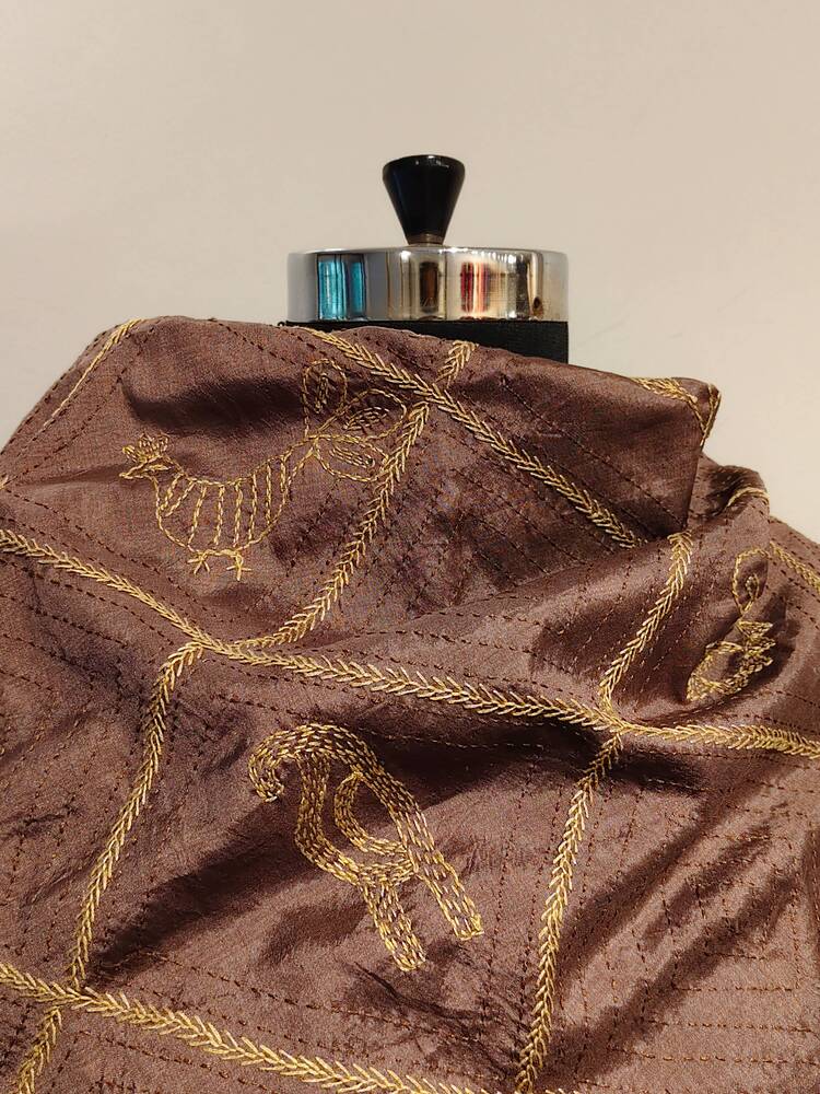 Brown Kantha Embroidered Dupatta