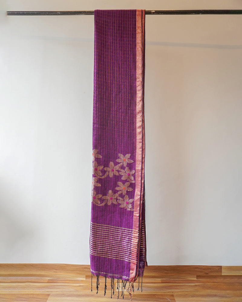 Purple Linen With Jamdani Zari Saree