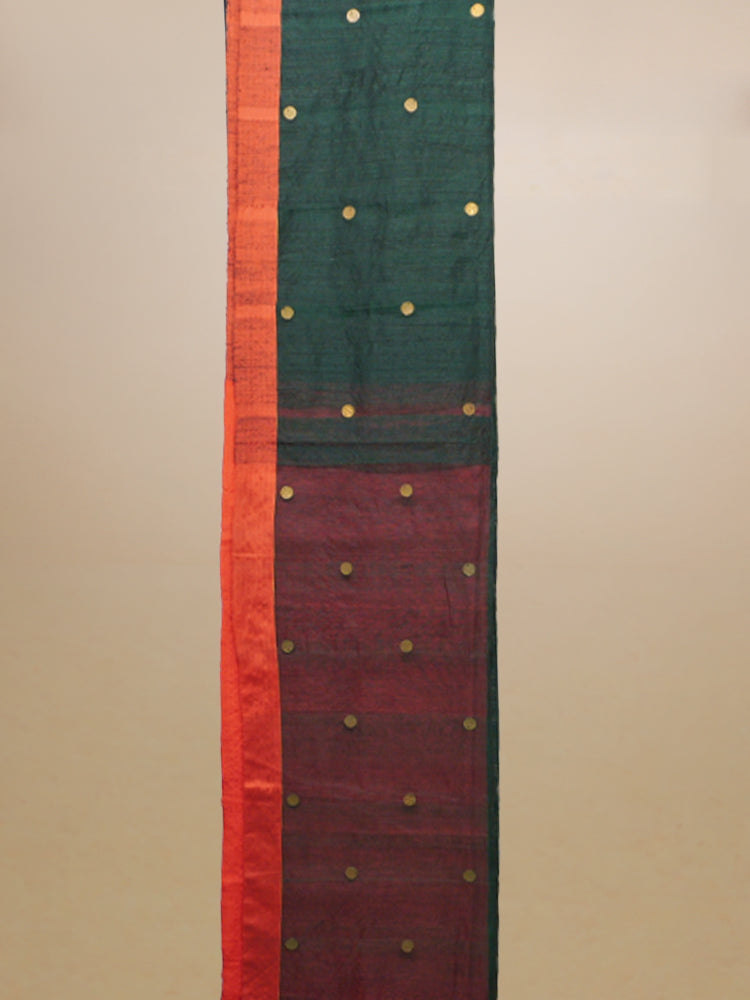 Dark Green Mathka Silk Saree