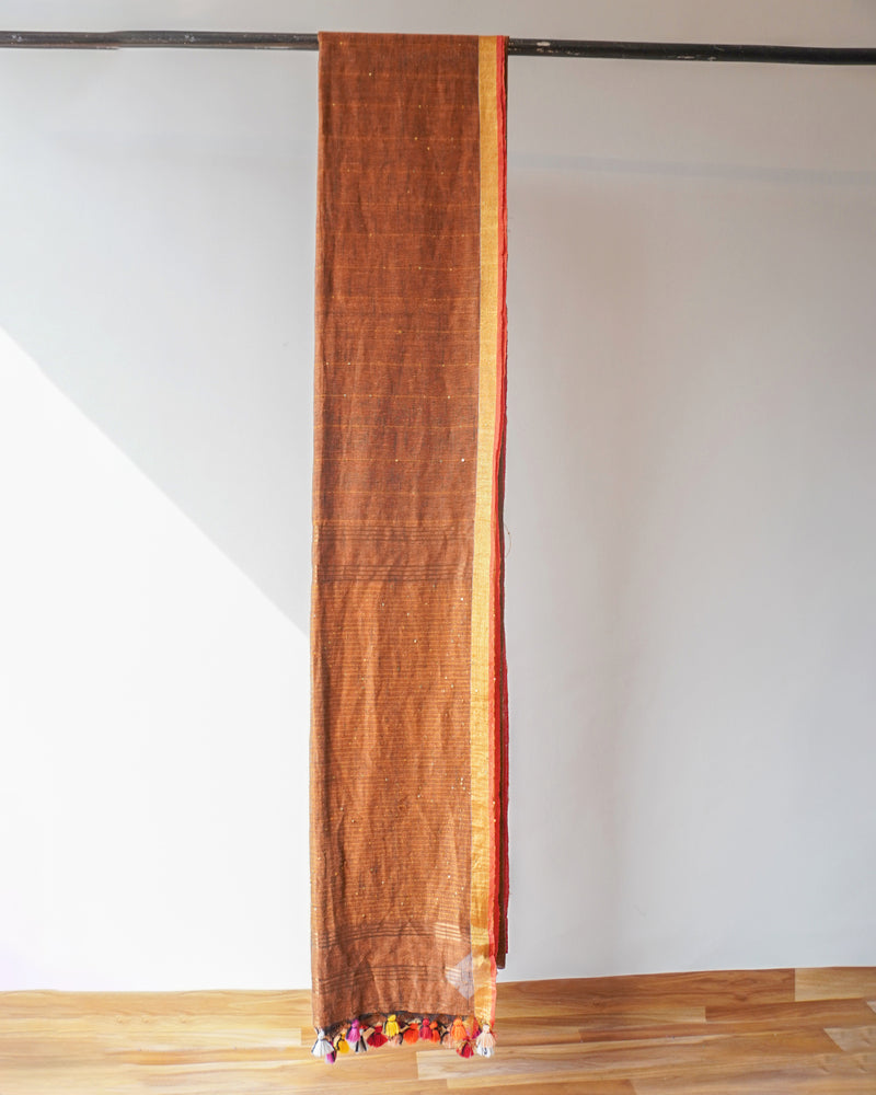 Rust Cotton Linen Saree