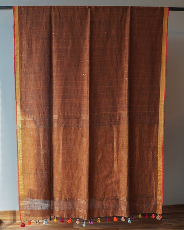 Rust Cotton Linen Saree