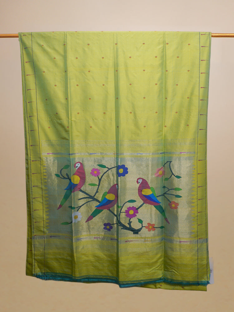 Lime Green Pathani Silk Saree