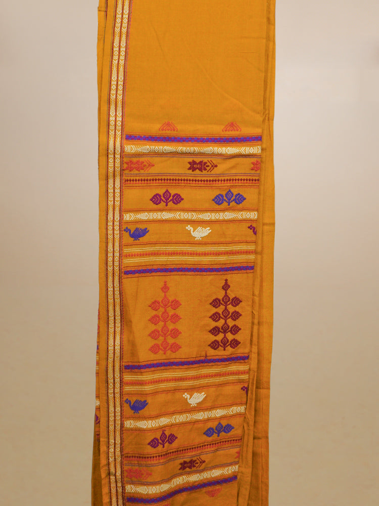 Mustard Yellow Mayurbhanj Cotton Extra Weft Pallu Saree