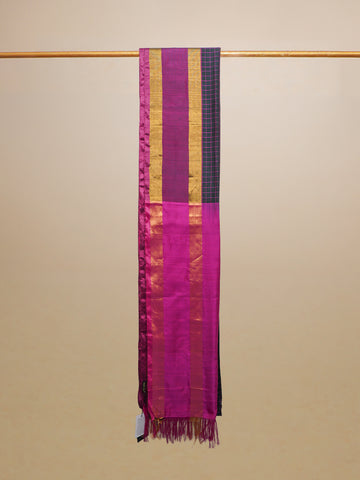 Magenta And Black Checks Silk Saree
