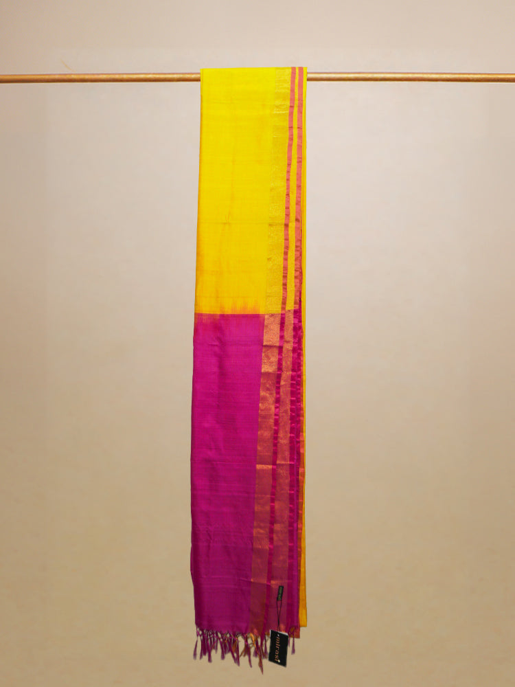 Yellow And Magenta Uppada Plain Silk Saree