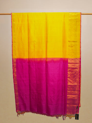 Yellow And Magenta Uppada Plain Silk Saree