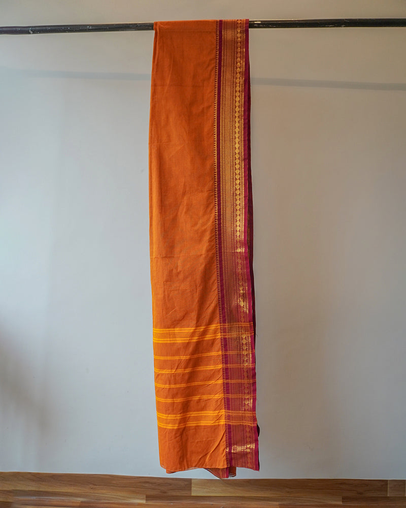 Orange Cotton Kanjeevaram Saree
