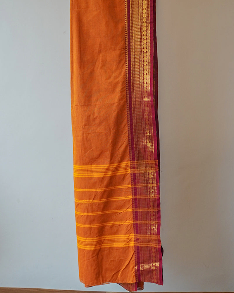 Orange Cotton Kanjeevaram Saree