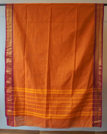 Orange Cotton Kanjeevaram Saree