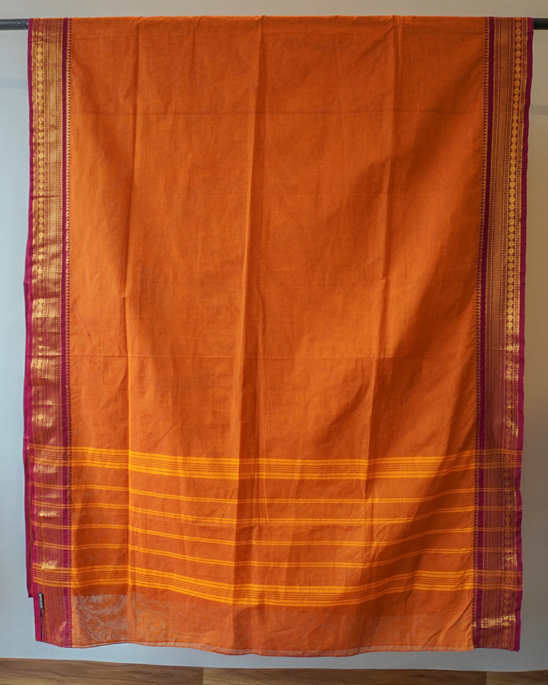 Orange Cotton Kanjeevaram Saree