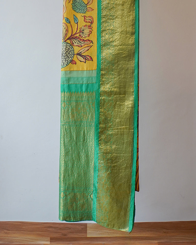 Green Kalamkari Kanjeevaram Silk Saree