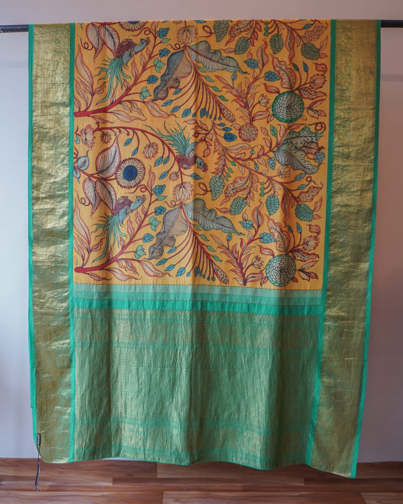 Green Kalamkari Kanjeevaram Silk Saree