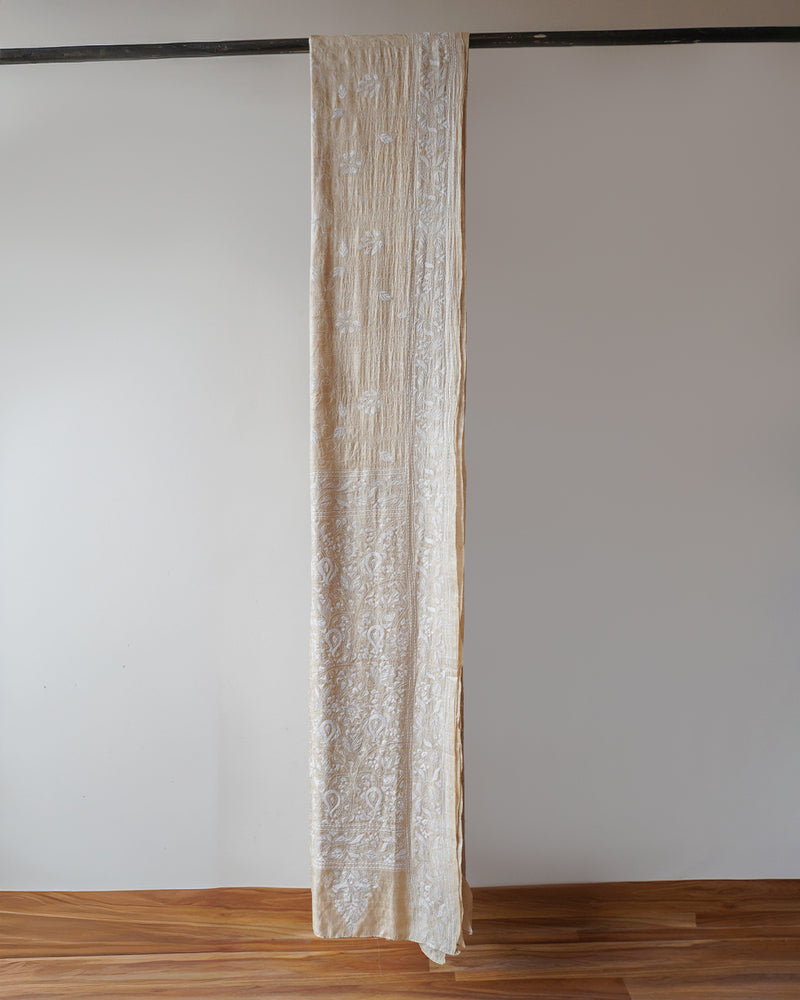 Cream Kantha Silk Saree