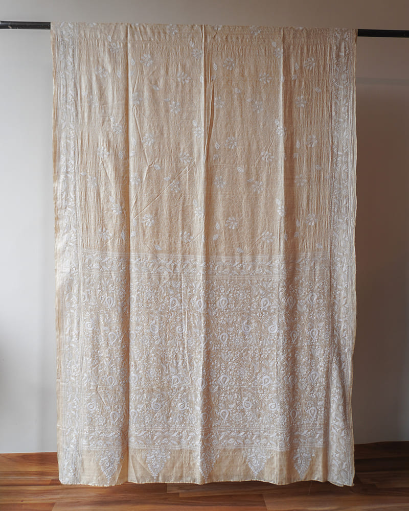Cream Kantha Silk Saree
