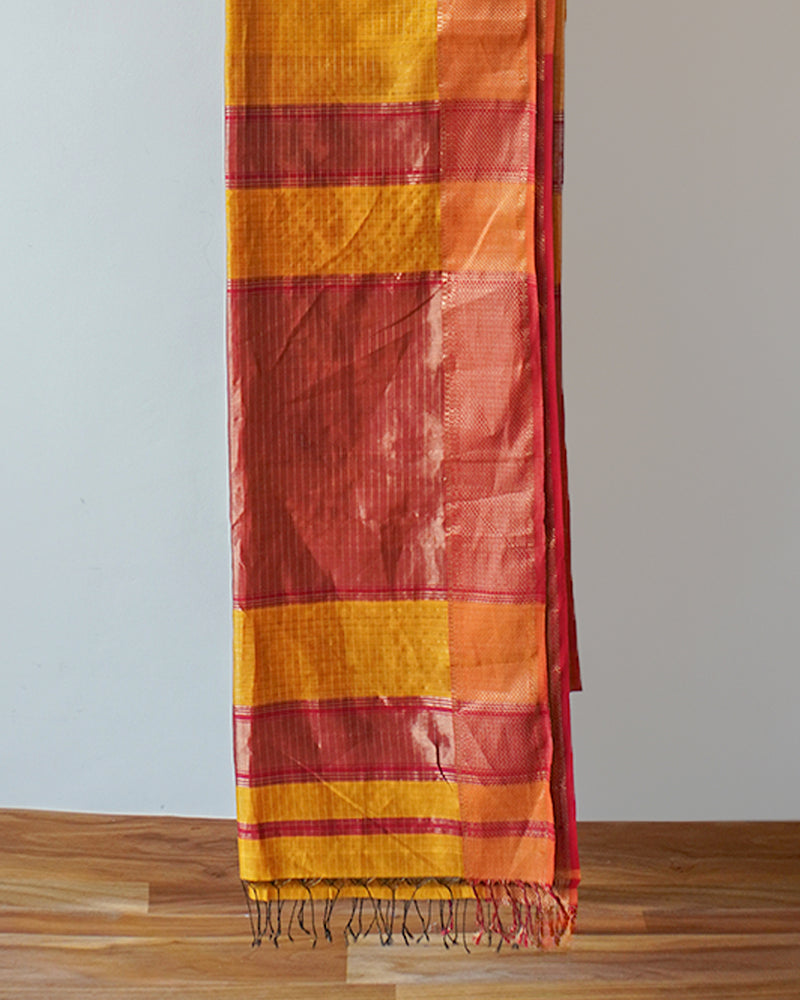 Mustard Maheshwari Silk Saree