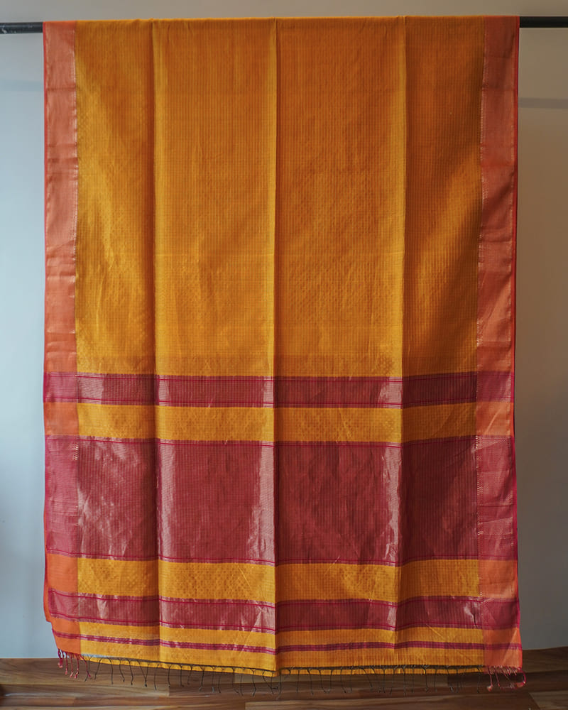 Mustard Maheshwari Silk Saree