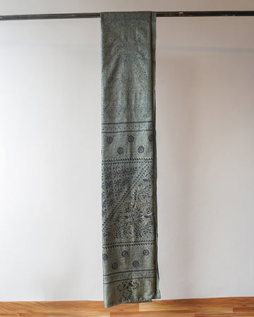 Dark Grey Kantha Silk Saree
