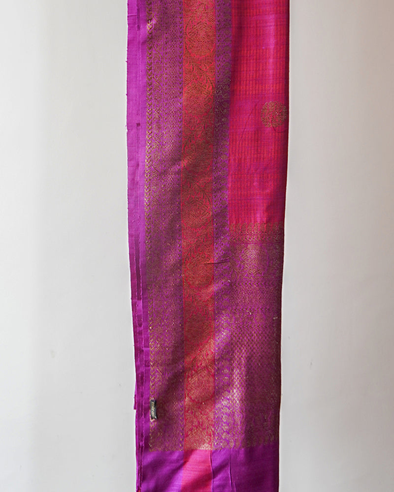 Pink And Purple Banarasi Tussar Saree