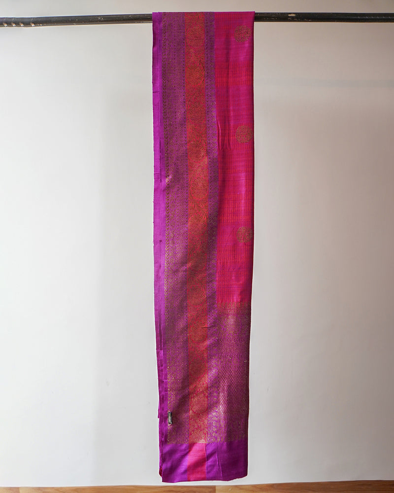 Pink And Purple Banarasi Tussar Saree
