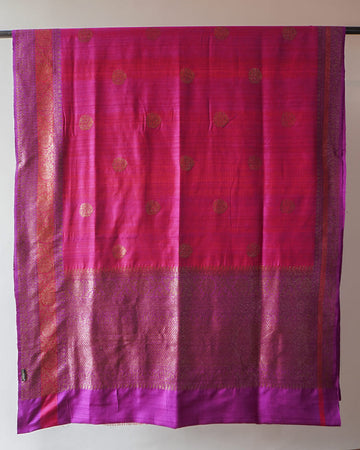Pink And Purple Banarasi Tussar Saree