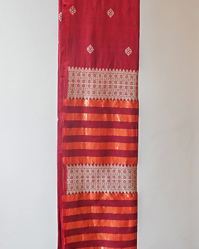 Maroon Assam Weave Cotton Saree