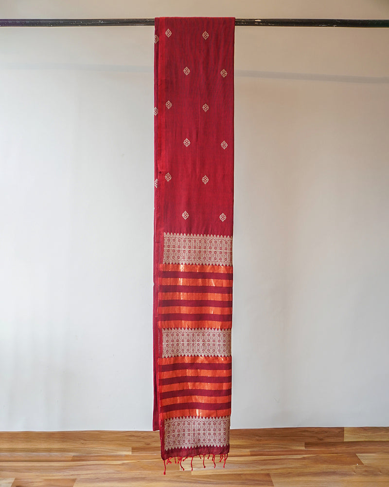 Maroon Assam Weave Cotton Saree