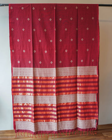 Maroon Assam Weave Cotton Saree