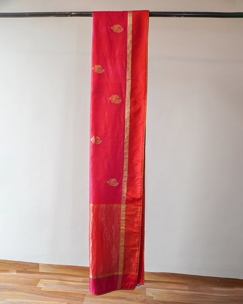 Pink Chanderi Woven Silk Saree
