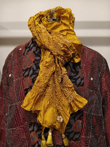 Mustard Yellow Rai Bandani Stole