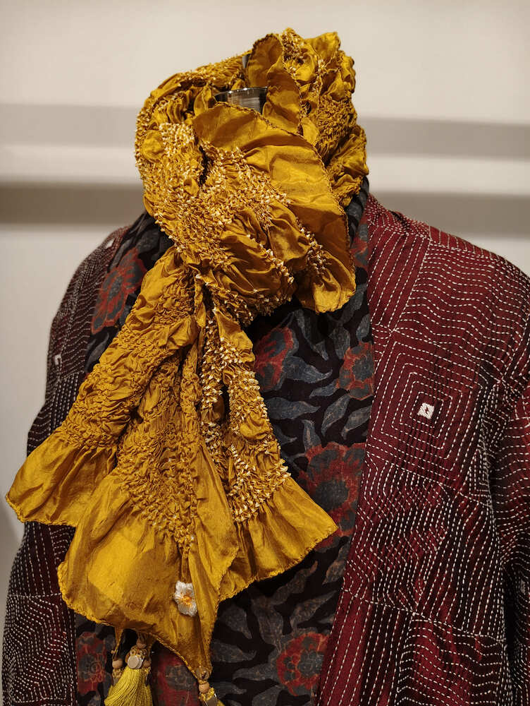 Mustard Yellow Rai Bandani Stole