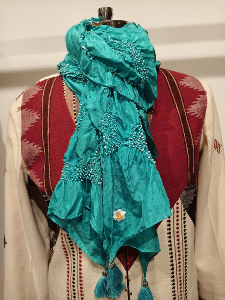 Teal Green Rai Bandani Stole