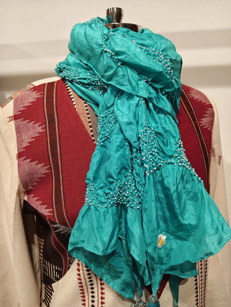 Teal Green Rai Bandani Stole