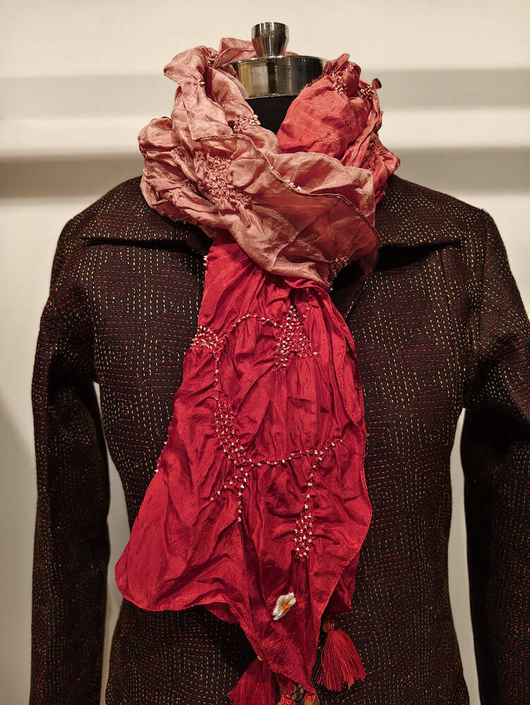 Maroon & Peach Rai Bandani Stole